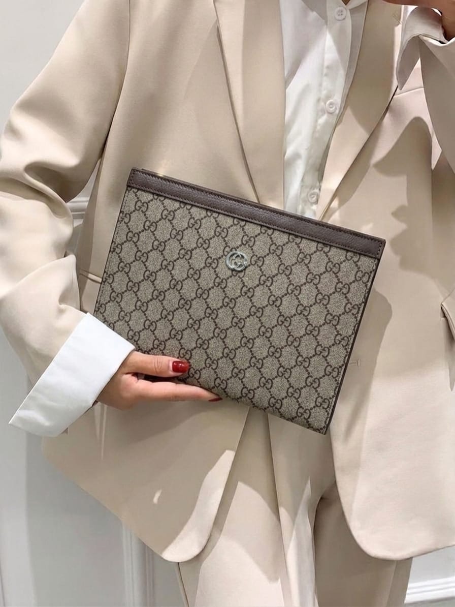 Classic Ebene Checkered Zip-Around Pouch – Luxury Unisex Utility Clutch