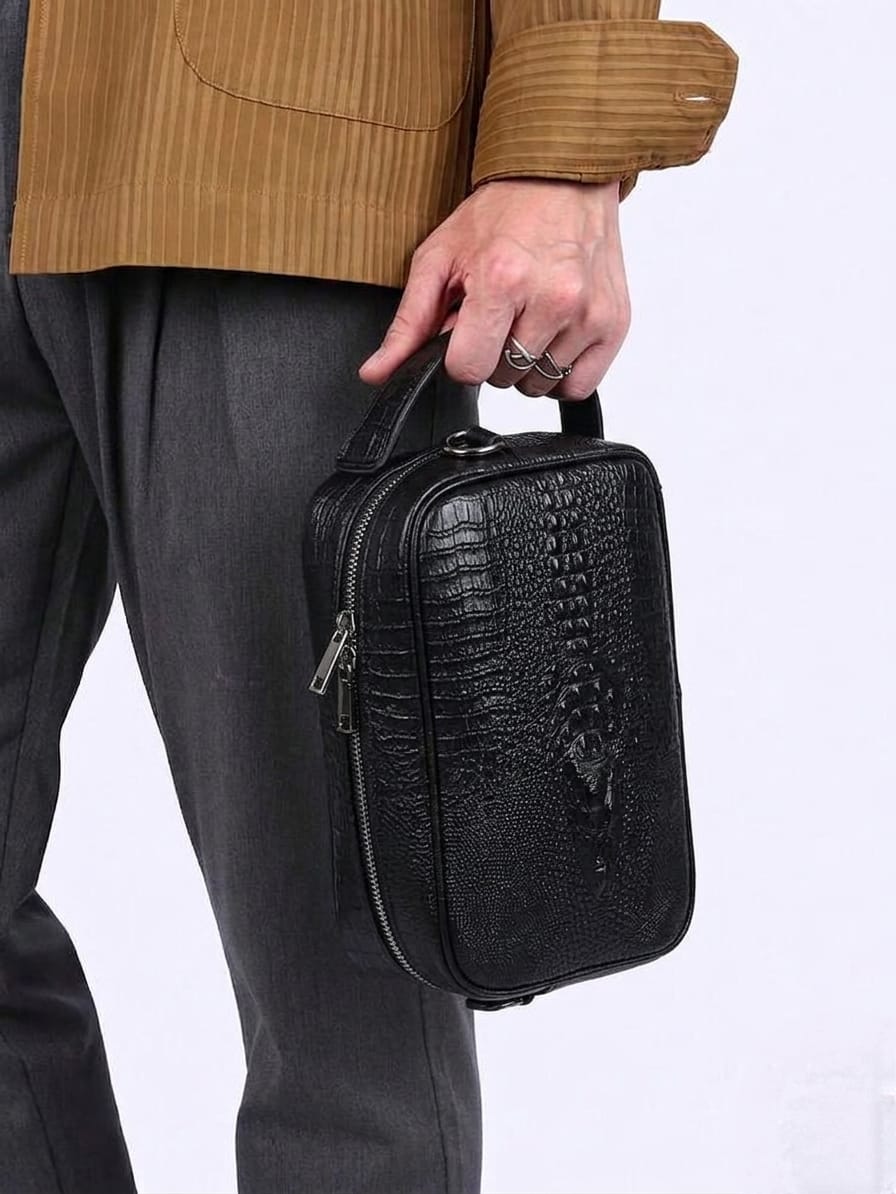 Classic Ebene Checkered Zip-Around Pouch – Luxury Unisex Utility Clutch