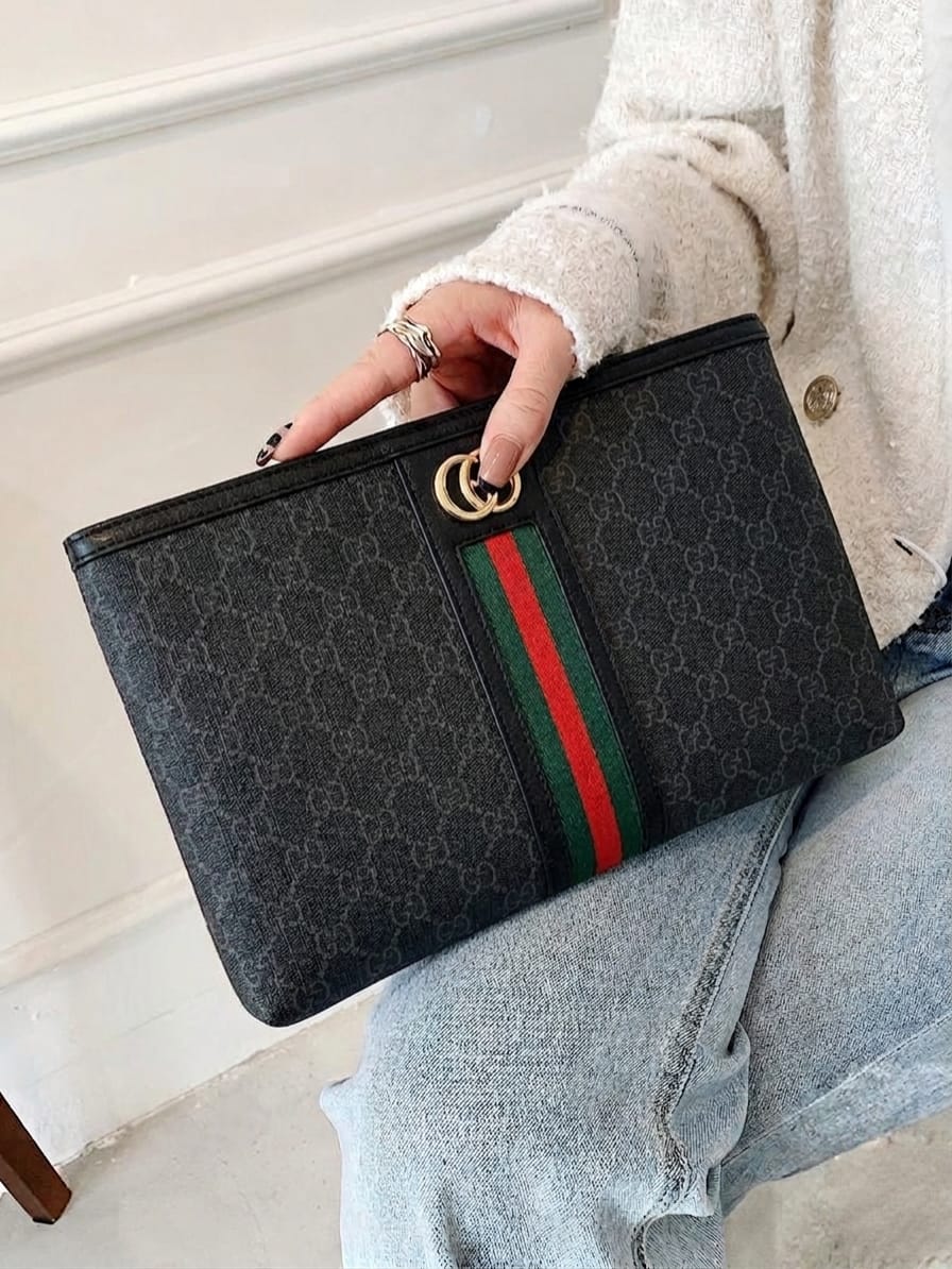 Classic Ebene Checkered Zip-Around Pouch – Luxury Unisex Utility Clutch
