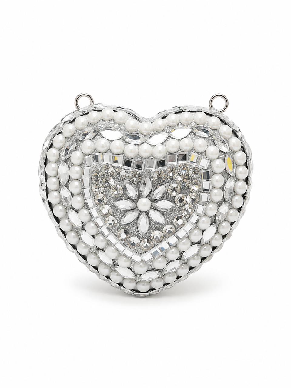 Luxury Pearl Heart Clutch Bag