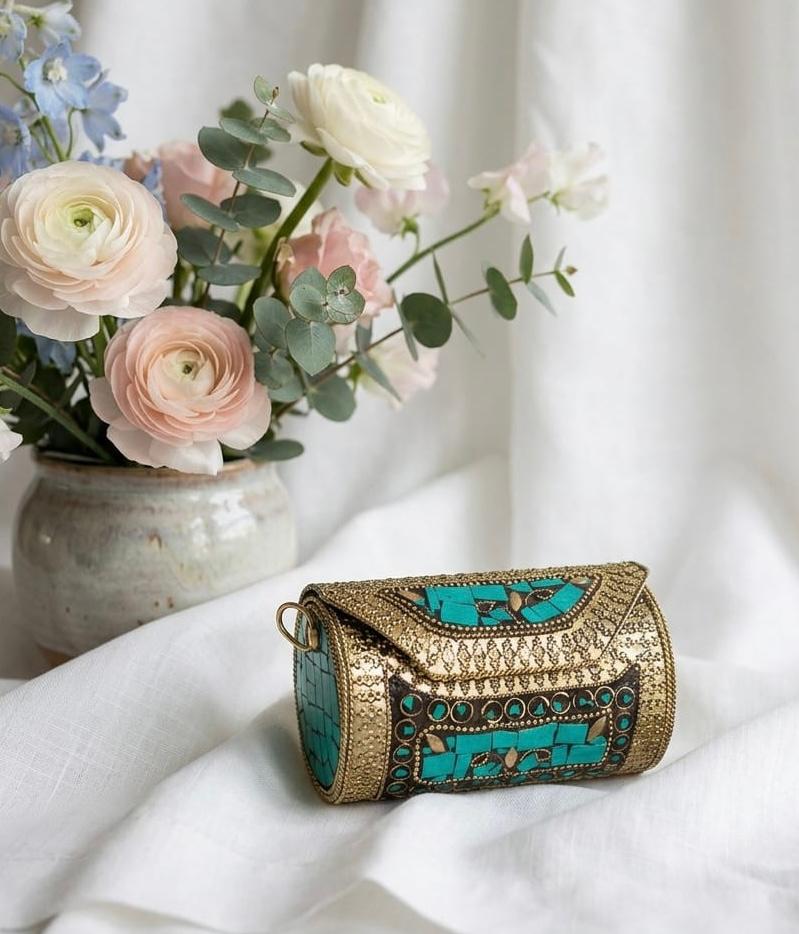 Vintage Turquoise Stone Clutch