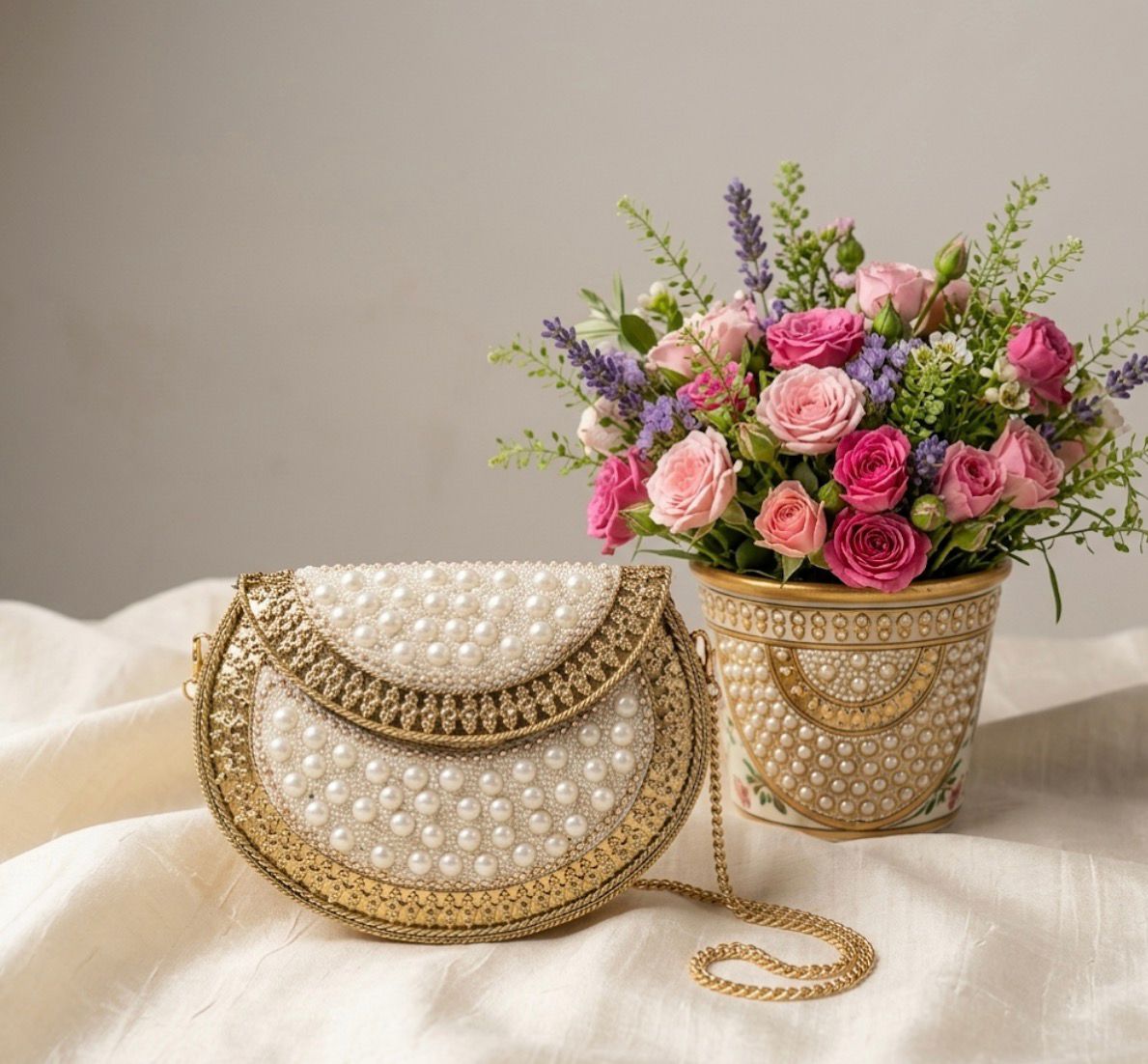 Elegant Pearl Embellished Clutch Bag