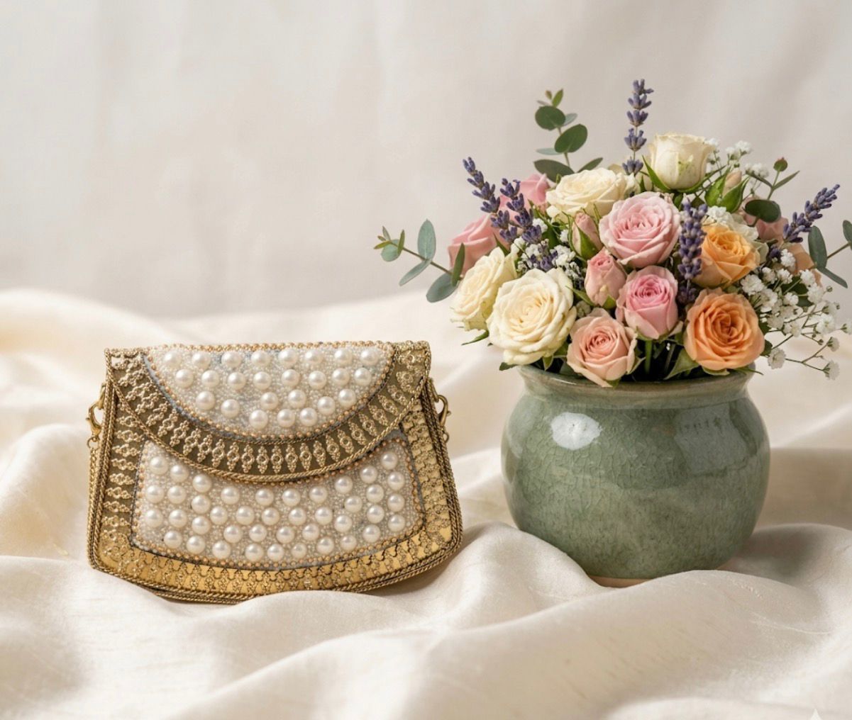 Elegant Pearl Embellished Clutch Bag