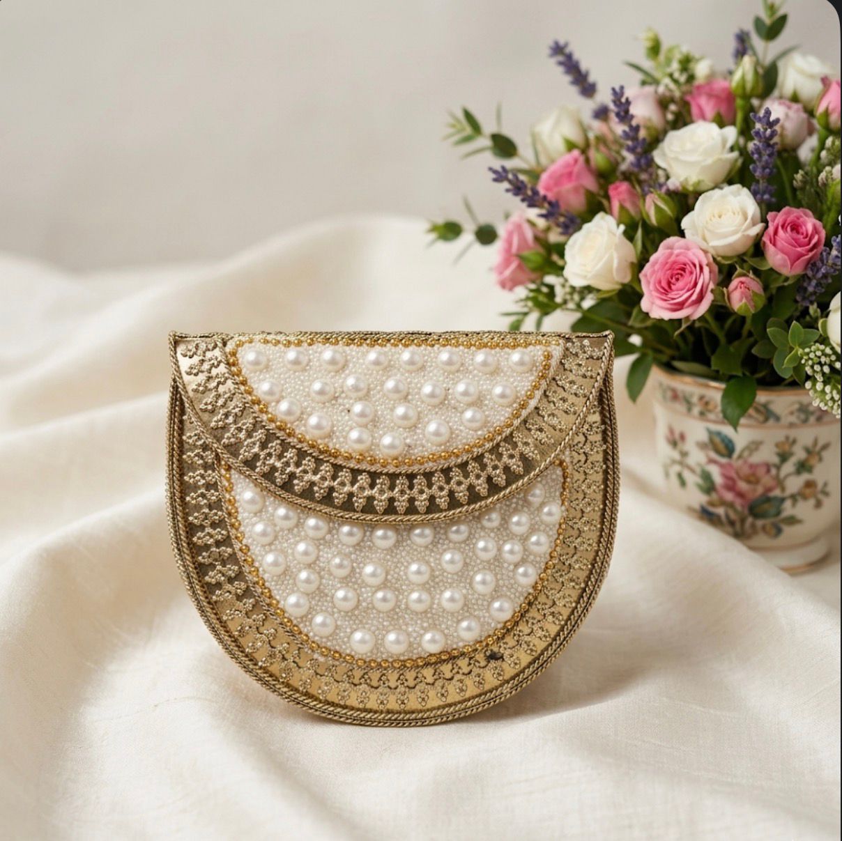 Elegant Pearl Embellished Clutch Bag