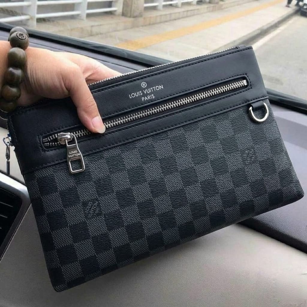 Classic Ebene Checkered Zip-Around Pouch – Luxury Unisex Utility Clutch