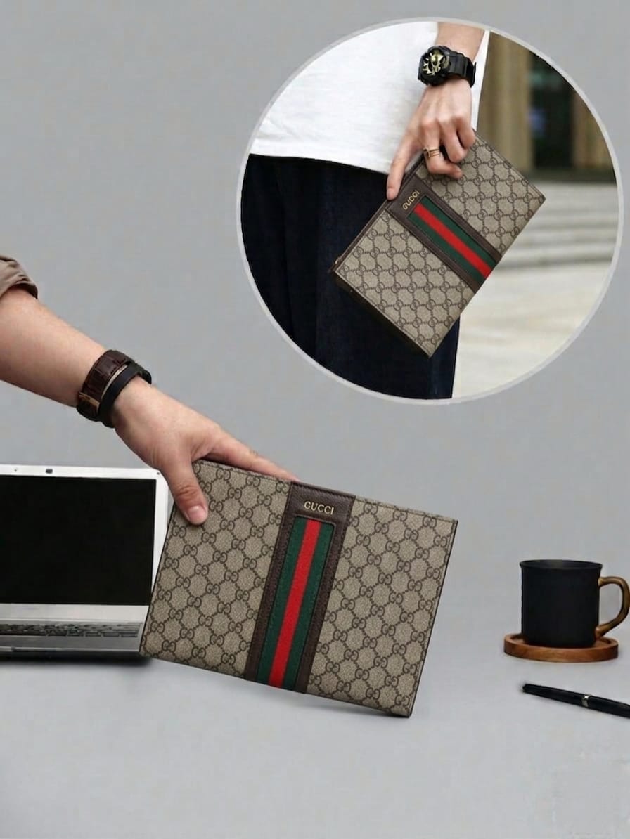 Classic Ebene Checkered Zip-Around Pouch – Luxury Unisex Utility Clutch
