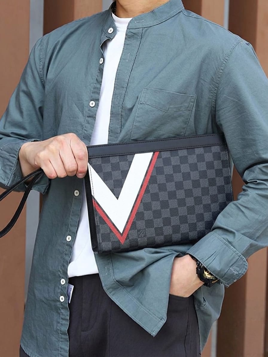 Classic Ebene Checkered Zip-Around Pouch – Luxury Unisex Utility Clutch