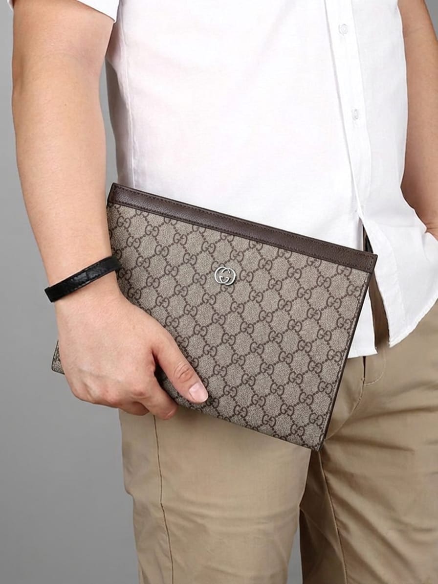 Classic Ebene Checkered Zip-Around Pouch – Luxury Unisex Utility Clutch