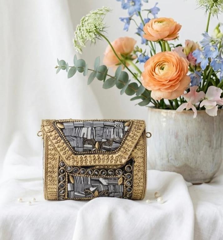 Premium Gold Metal Bridal Clutch
