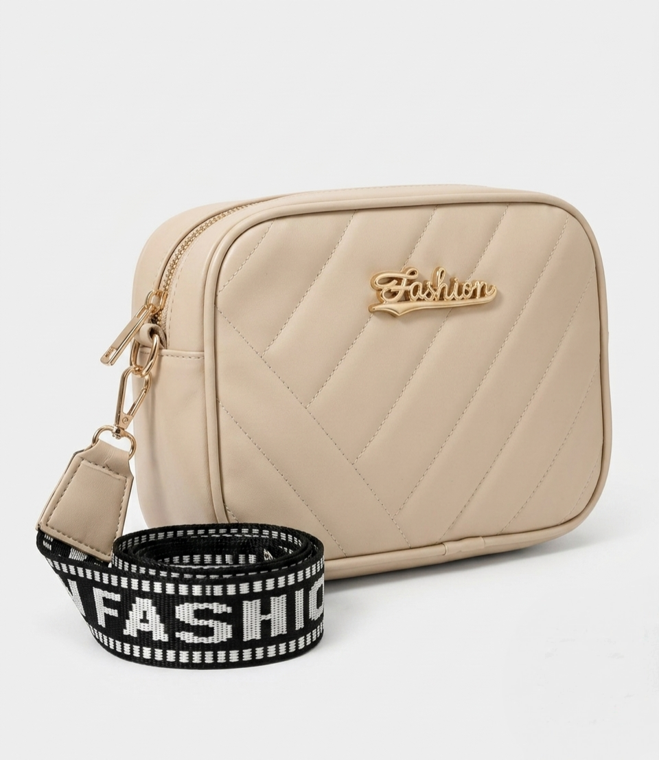 Women's Quilted Camera Bag | Trendy Crossbody Shoulder Purse with Wide Print Strap