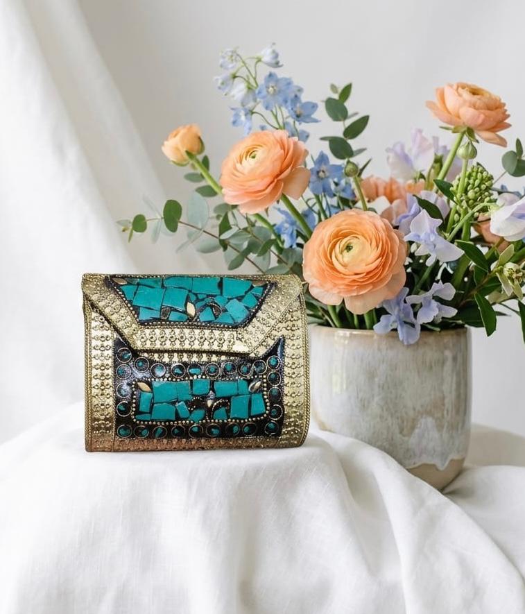 Premium Gold Metal Bridal Clutch