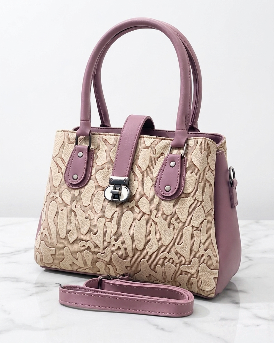 Pastel Mauve Luxury Top-Handle Bag – Stylish Textured Shoulder Bag for Women