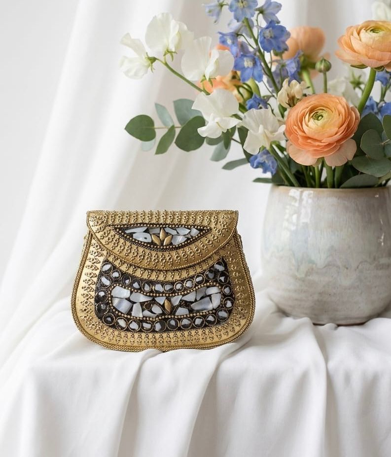 Premium Gold Metal Bridal Clutch