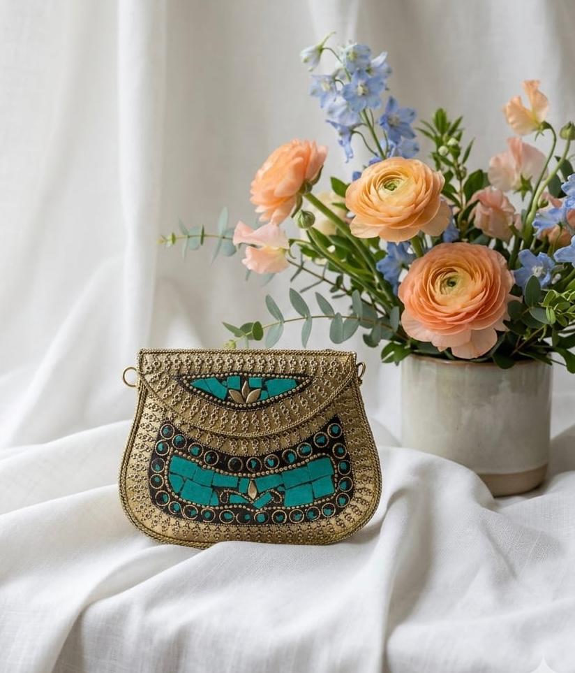 Premium Gold Metal Bridal Clutch