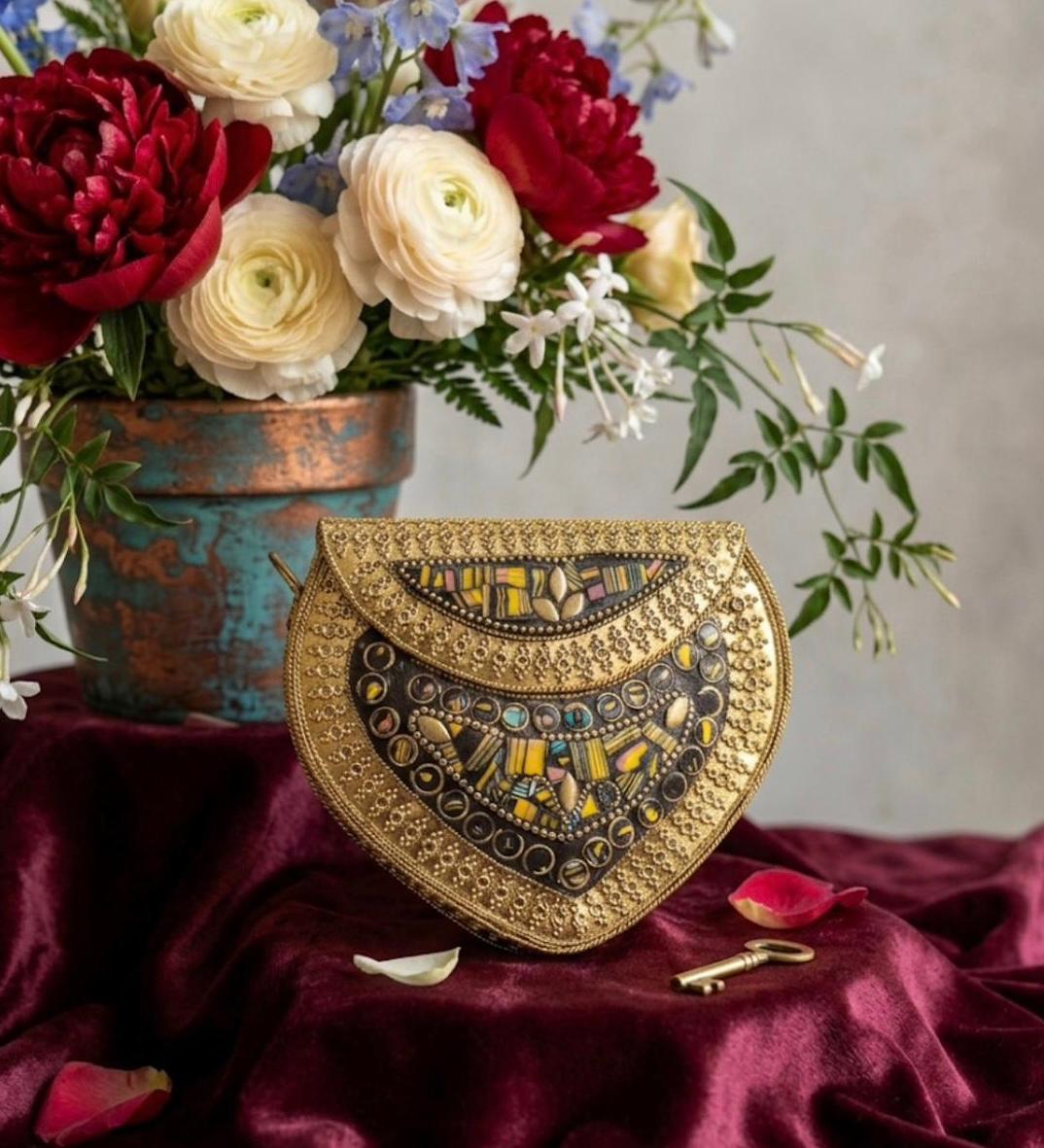 Premium Gold Metal Bridal Clutch Bag