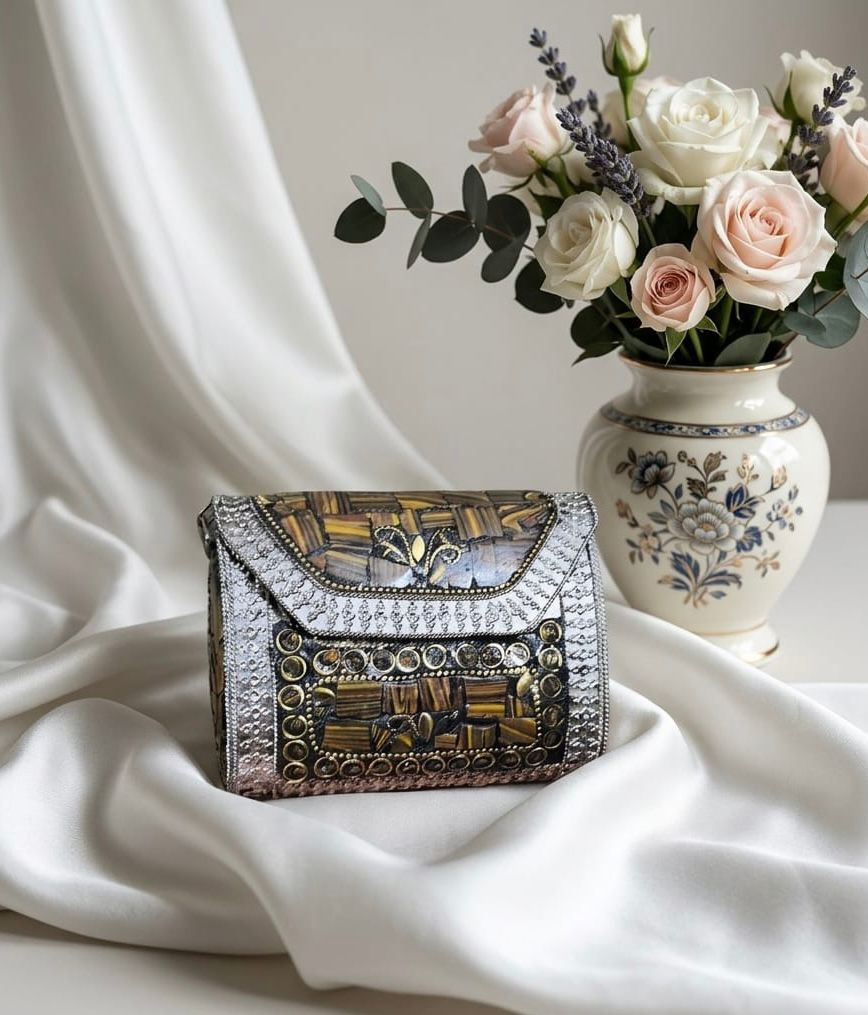 Premium Gold Metal Bridal Clutch