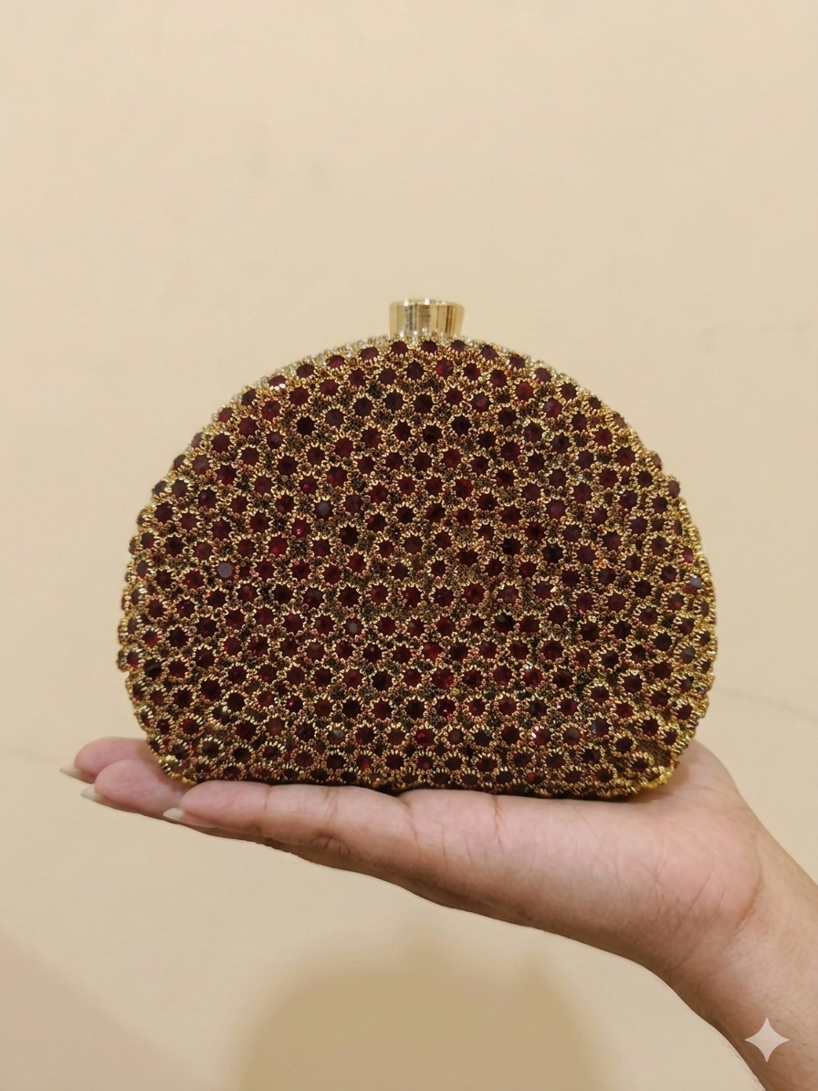 Luxury Full Crystal Studded Golden Bridal Clutch