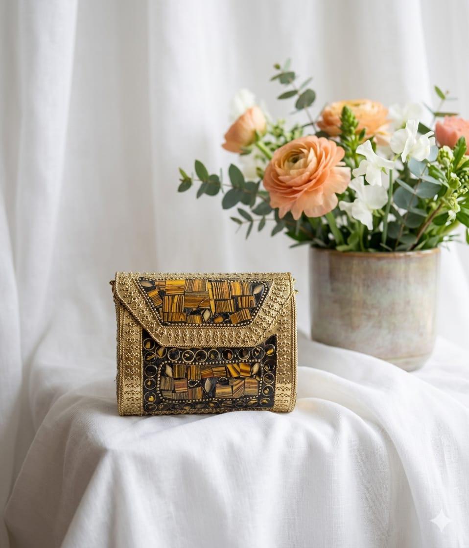 Premium Gold Metal Bridal Clutch