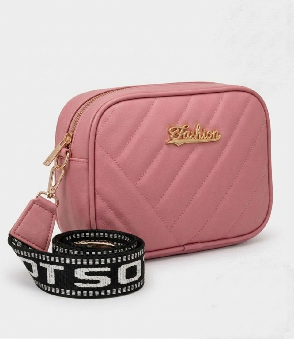 Women's Quilted Camera Bag | Trendy Crossbody Shoulder Purse with Wide Print Strap