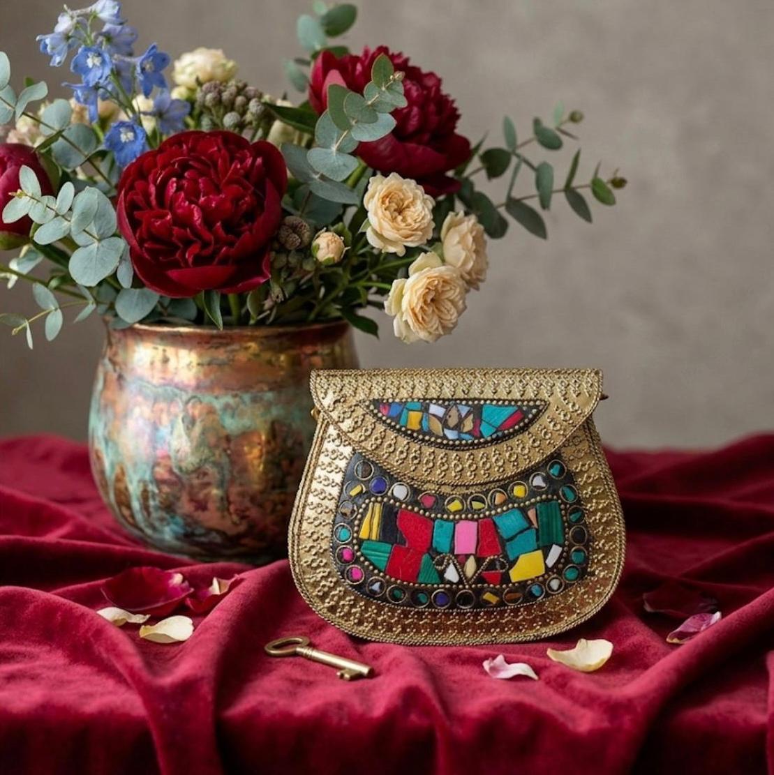 Premium Gold Metal Bridal Clutch