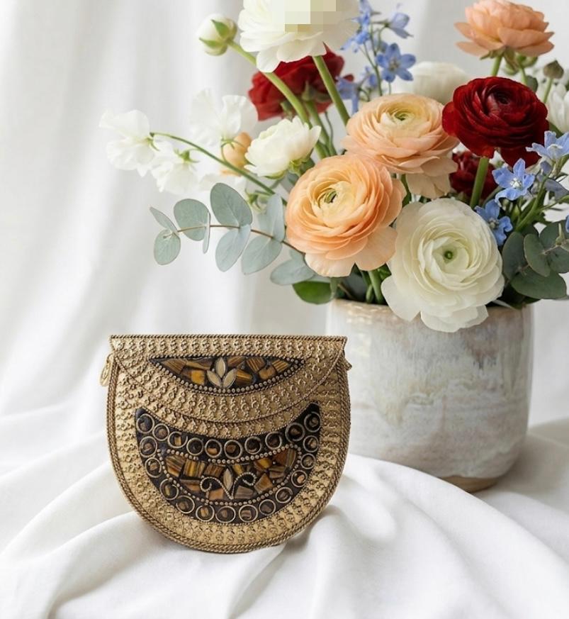 Premium Gold Metal Bridal Clutch