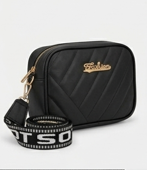 Women's Quilted Camera Bag | Trendy Crossbody Shoulder Purse with Wide Print Strap