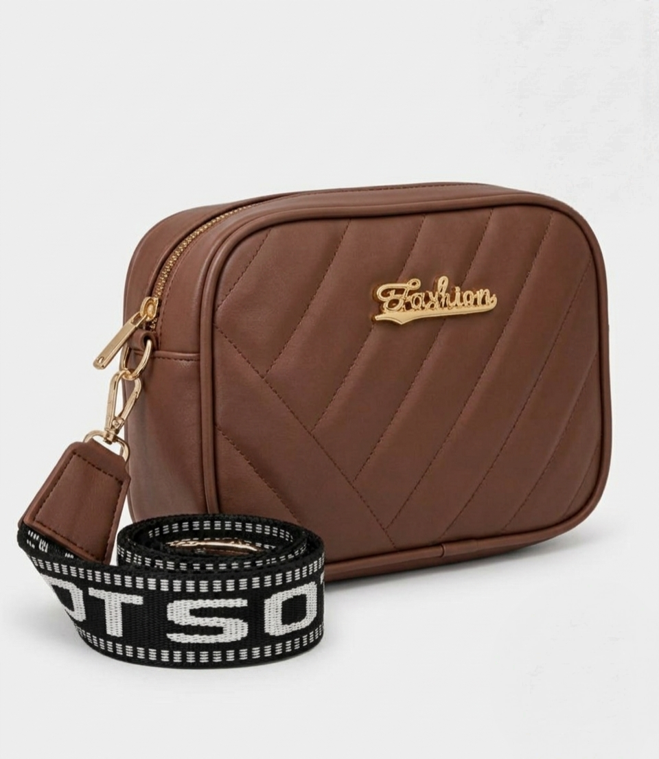 Women's Quilted Camera Bag | Trendy Crossbody Shoulder Purse with Wide Print Strap