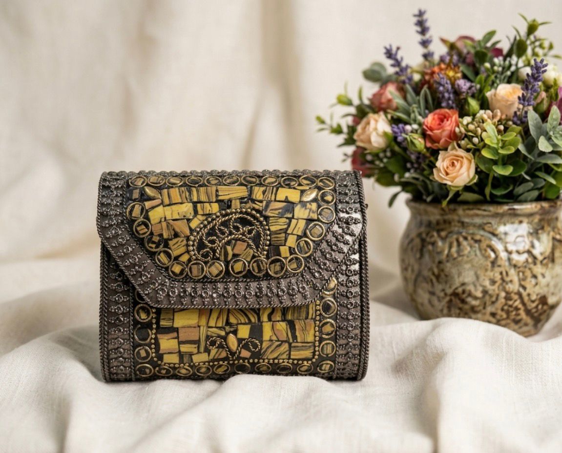 Premium Gold Metal Bridal Clutch