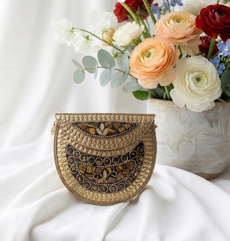 Premium Gold Metal Bridal Clutch