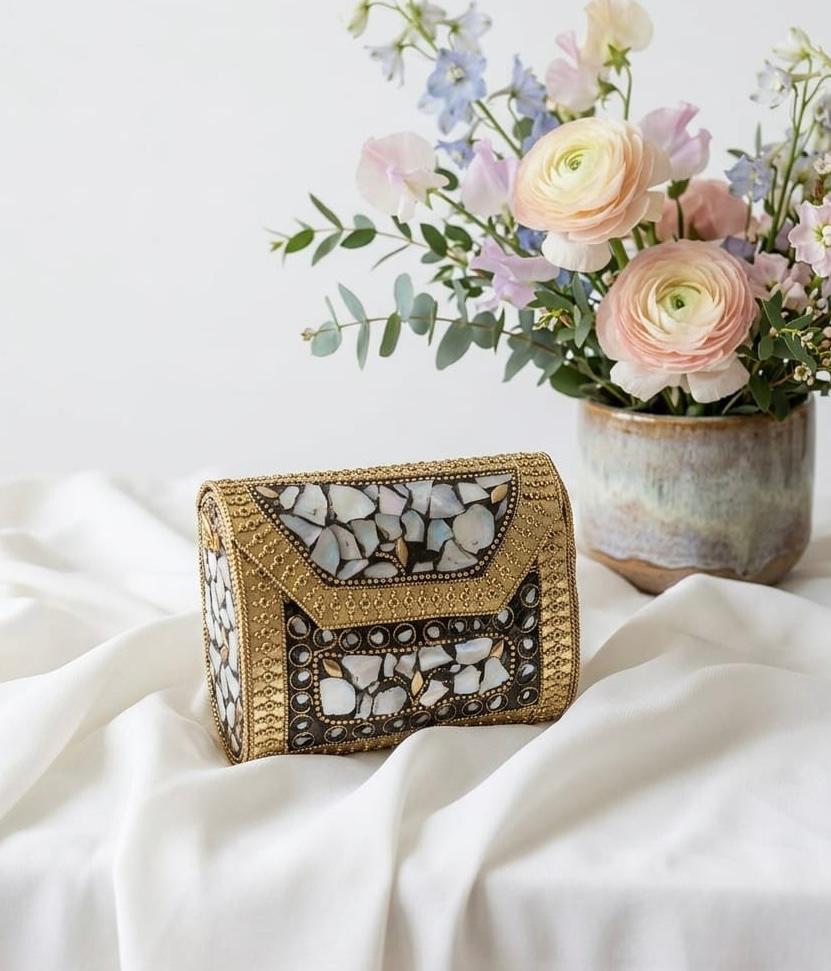 Premium Gold Metal Bridal Clutch