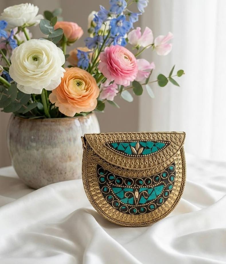 Premium Gold Metal Bridal Clutch