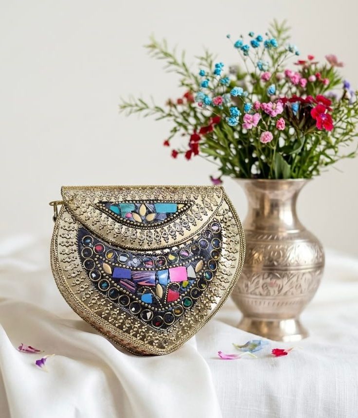 Premium Gold Metal Bridal Clutch Bag