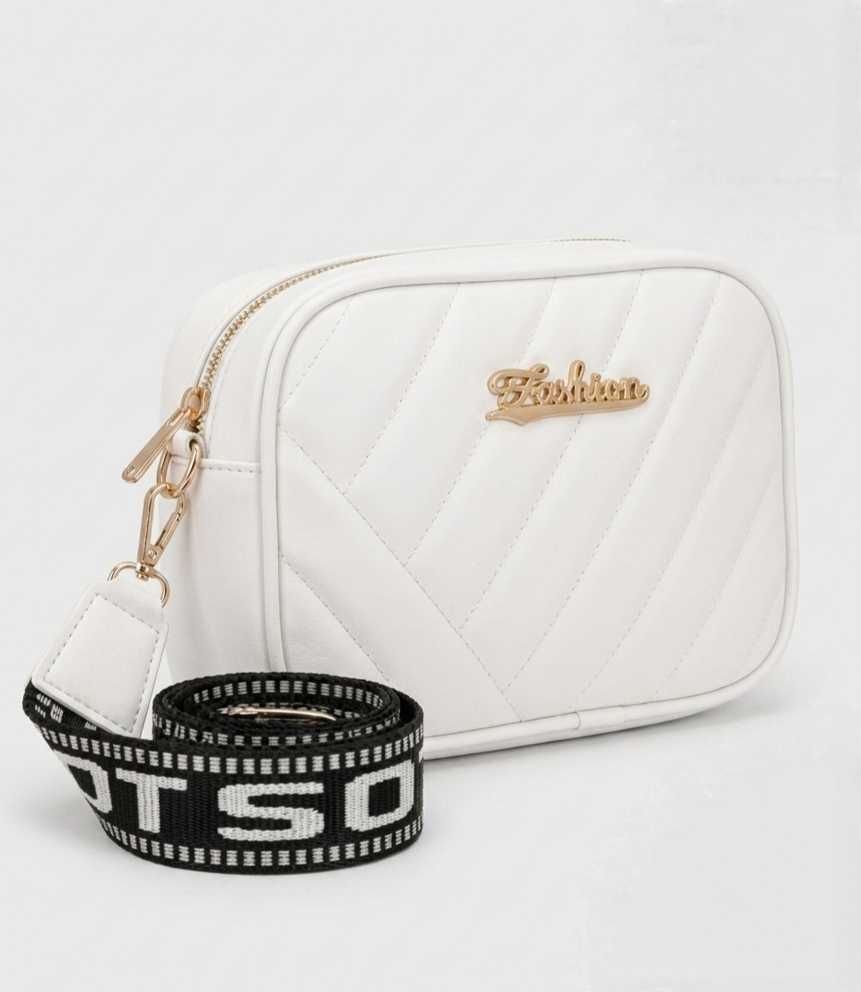 Women's Quilted Camera Bag | Trendy Crossbody Shoulder Purse with Wide Print Strap