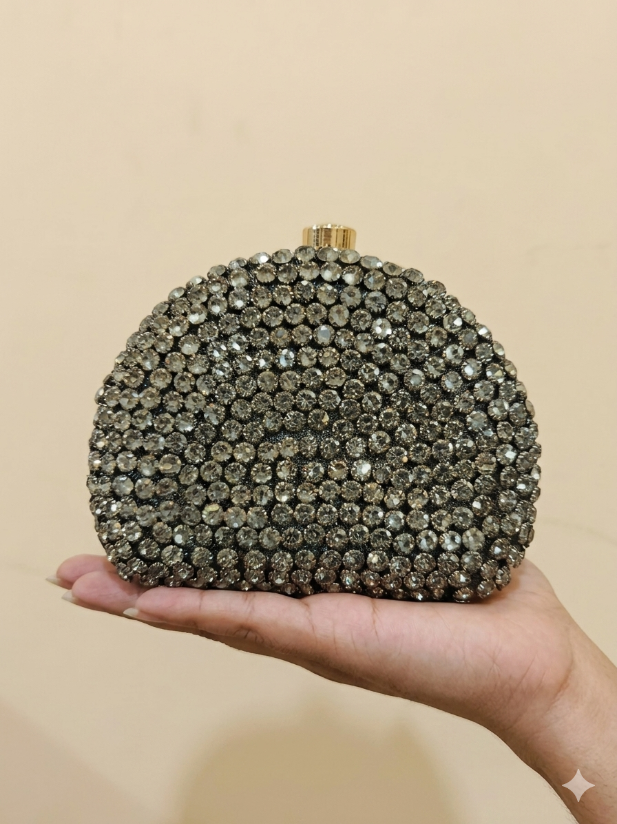 Luxury Full Crystal Studded Golden Bridal Clutch