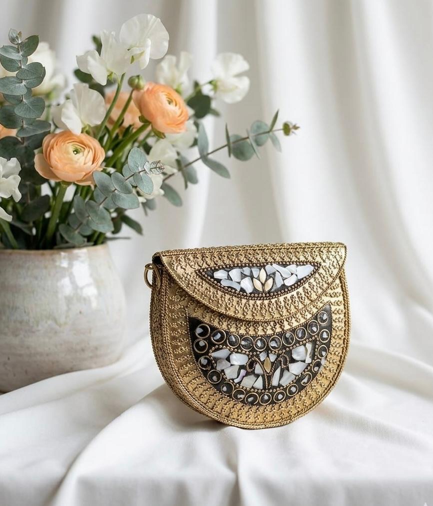 Premium Gold Metal Bridal Clutch
