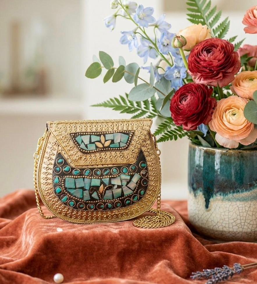 Premium Gold Metal Bridal Clutch