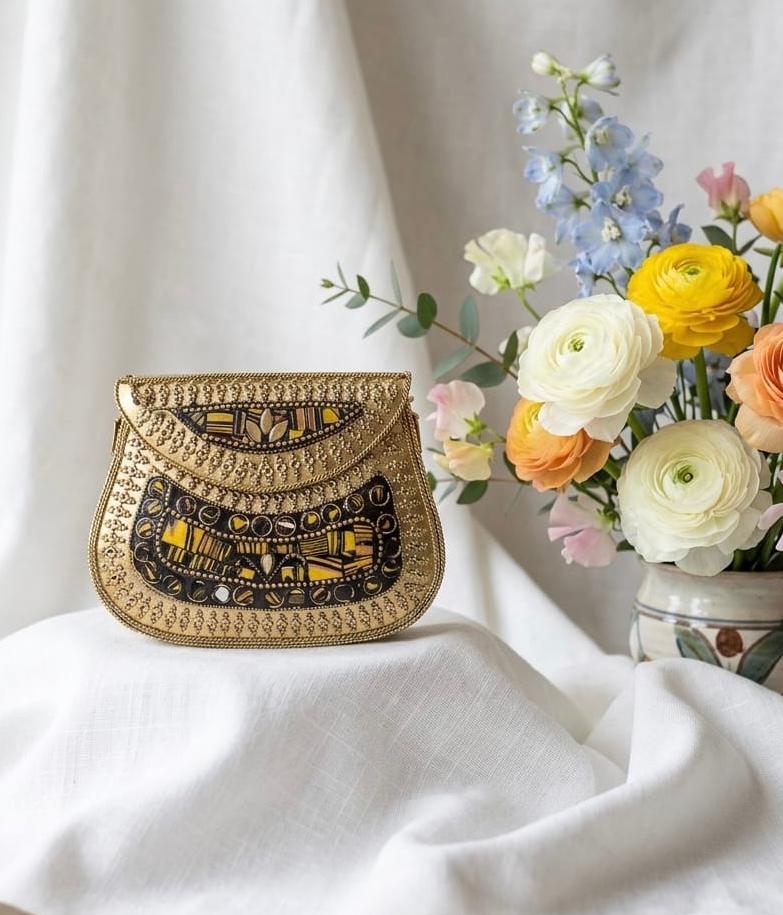 Premium Gold Metal Bridal Clutch