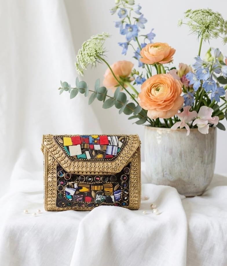 Premium Gold Metal Bridal Clutch