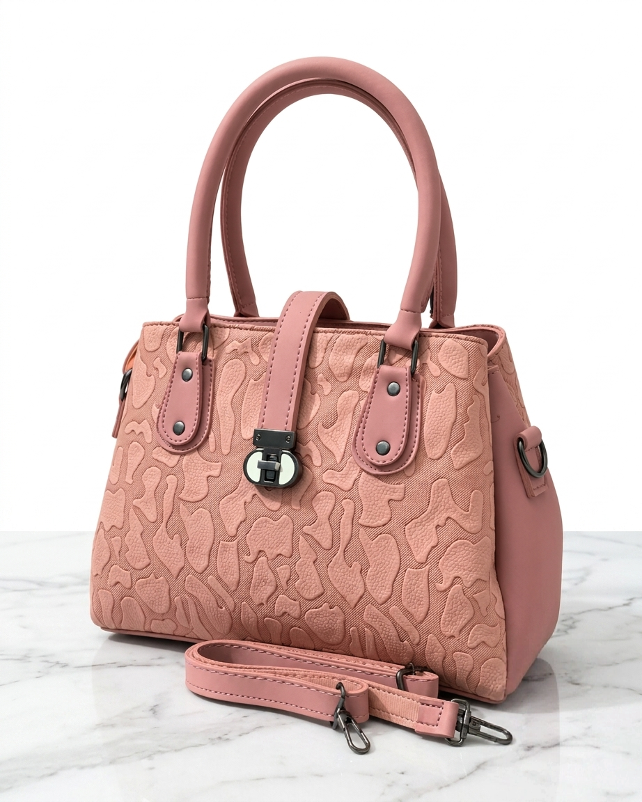 Pastel Mauve Luxury Top-Handle Bag – Stylish Textured Shoulder Bag for Women