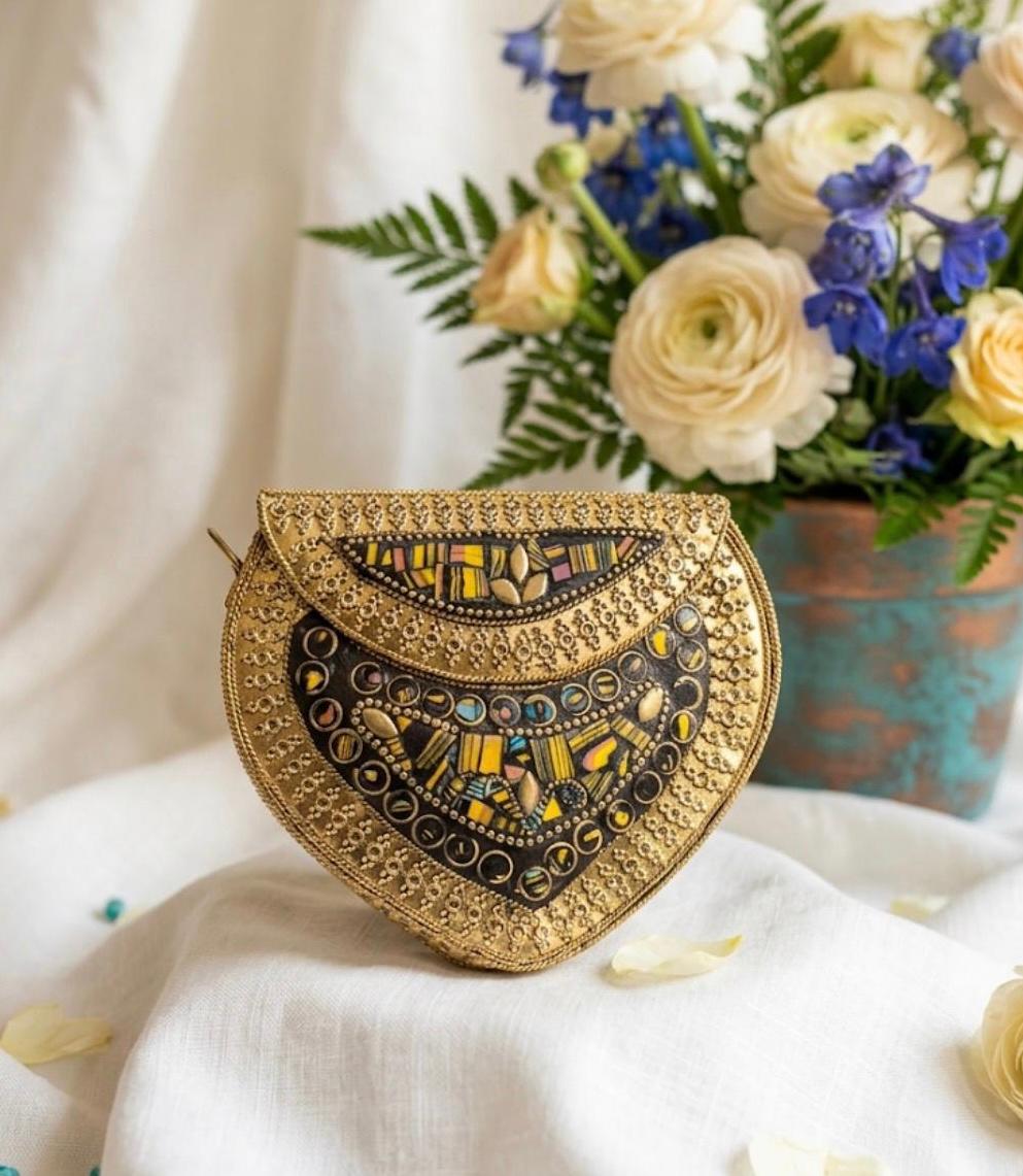 Premium Gold Metal Bridal Clutch Bag