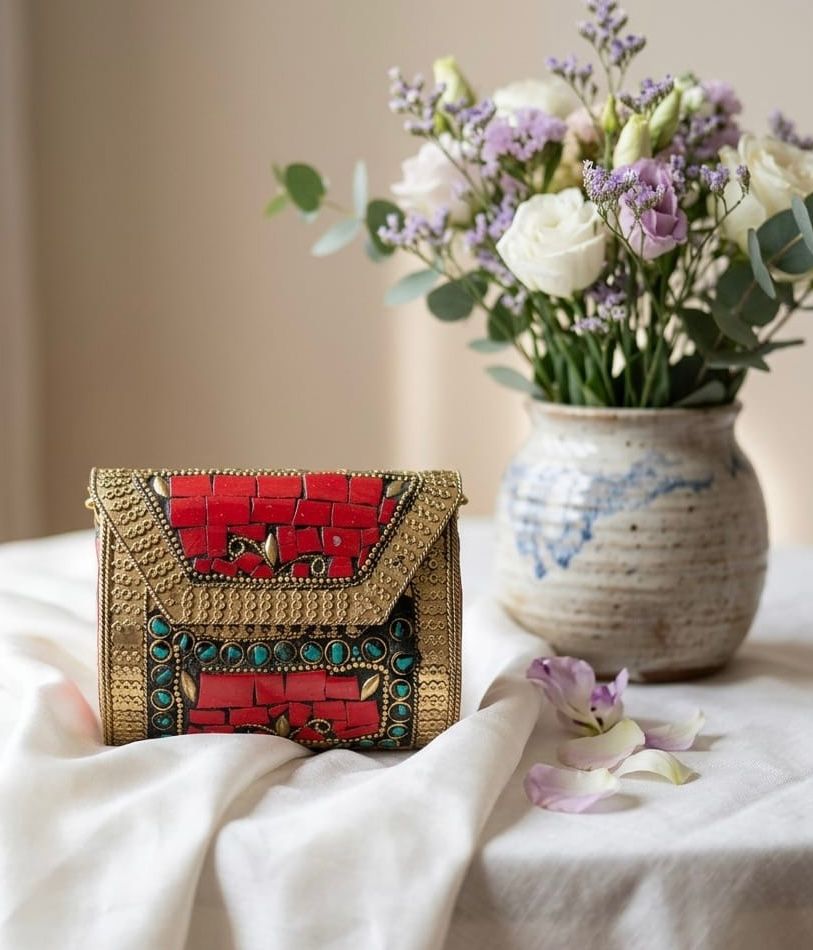 Premium Gold Metal Bridal Clutch