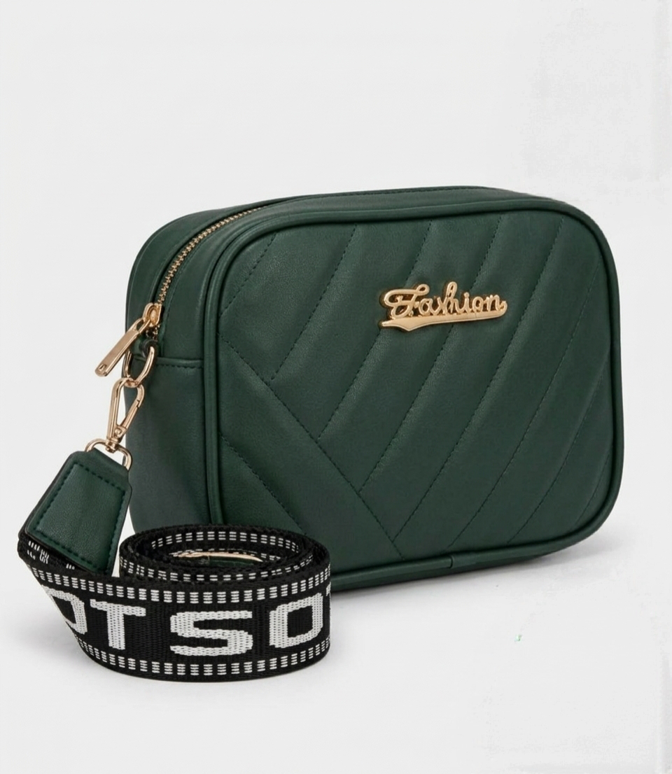 Women's Quilted Camera Bag | Trendy Crossbody Shoulder Purse with Wide Print Strap
