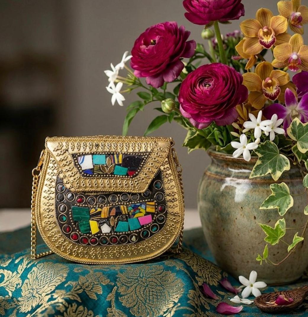 Premium Gold Metal Bridal Clutch