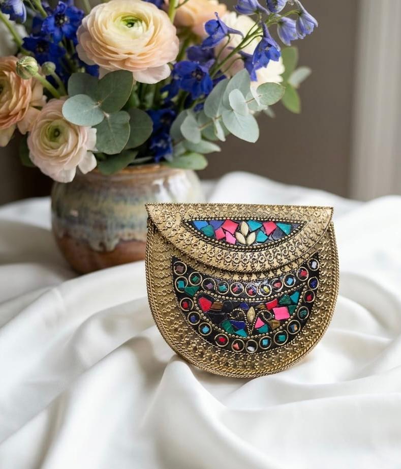 Premium Gold Metal Bridal Clutch